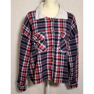 Taxi Shacket Jacket 2X Plaid Sherpa Button-Up Flannel Coat Long Sleeve‎ 0709